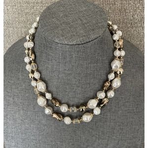 VTG Faux Textured Pearl Choker Style Necklace Aurora Borealis Glass Signed Japan